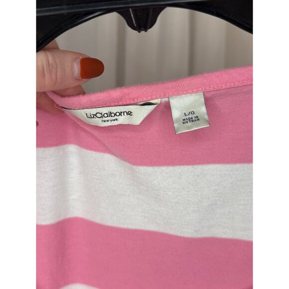 Liz Claiborne Womens Pink & White Striped Sleeveless Top L/G - Picture 2 of 4